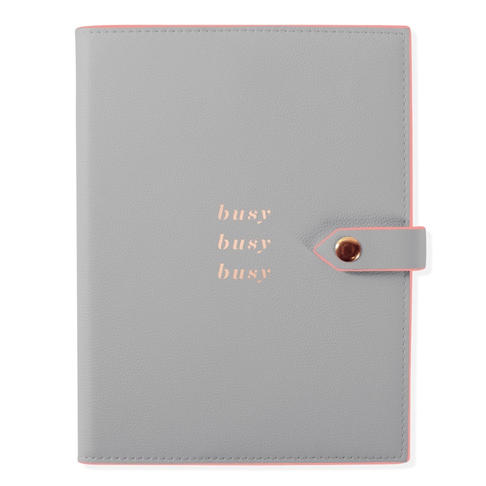 grey vegan leather mini journal w/rose gold letters/pink edges/snap-closure-NWT